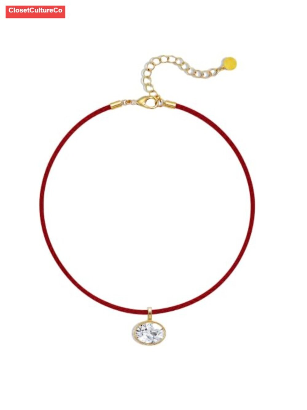 Oval Cubic Zirconia Pendant Silk Rope Cord Necklace Gold Bezel Minimalist